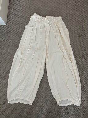 Free People Cream Wide-Leg Drawstring Pants